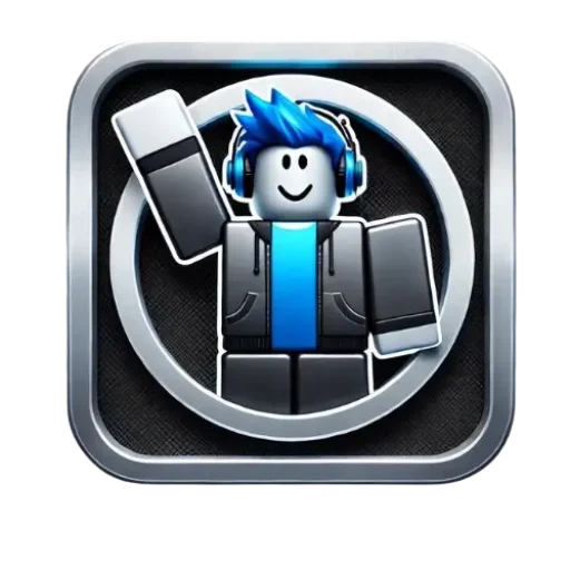 A logo of a Roblox Avatar with headphones